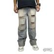 شلوار جین مردانه بگ فیت زاپ‌دار طوسی-آبی – استایل خشن و خیابانی برای خاص‌پوشان  | Men’s Baggy Fit Ripped Jeans in Grey-Blue Wash – Edgy Streetwear for Bold Looks