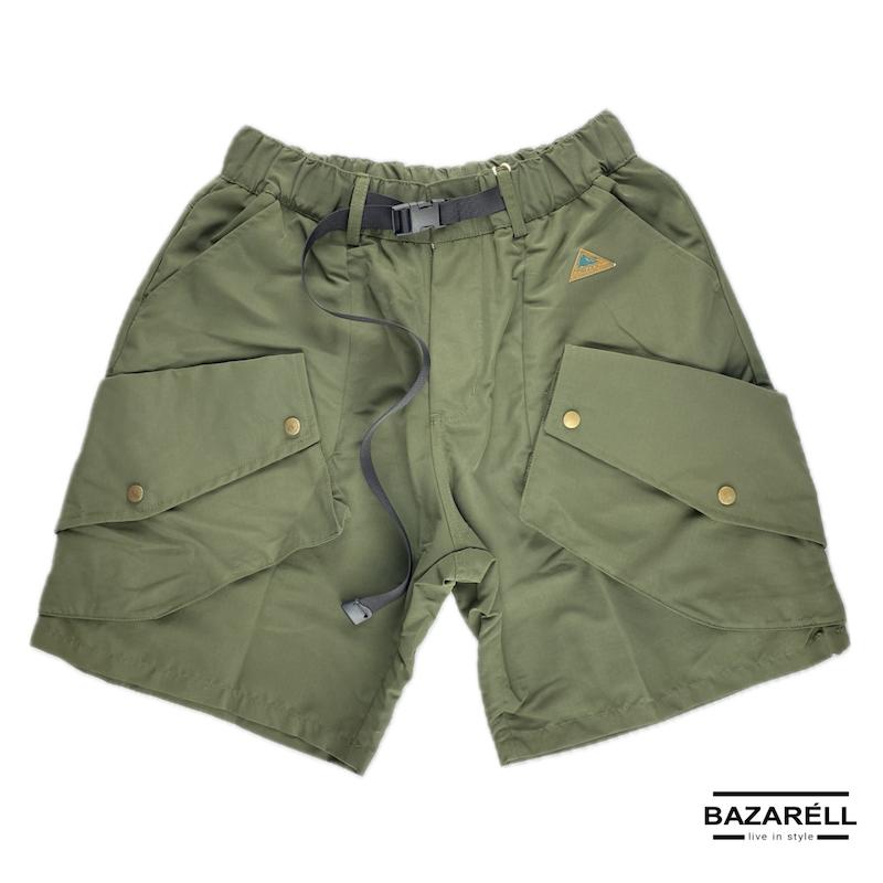 شلوارک کارگو مردانه ارتشی با جیب‌های بزرگ و کمربند تاکتیکال | Military Green Cargo Shorts with Tactical Belt and Oversized Pockets