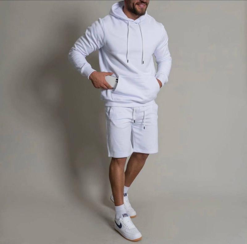 ست هودی و شلوارک سفید مردانه | انرژی و استایل خیابانی در یک نگاه Men’s white Hoodie & Shorts Set | Bold Streetwear Energy