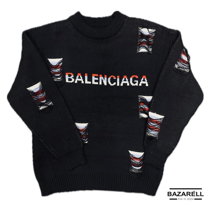پلیور مشکی مردانه دیزاین‌دار مدل Balenciaga – استایل خیابانی خاص | BAZARÈLL Men’s black Distressed Balenciaga Sweater – Unique Streetwear Style