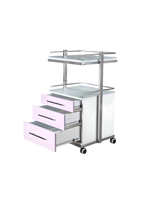 ترالی شیشه‌ای دو طبقه + سه کشو پایین ۱۰ سانت مدل ps-203n