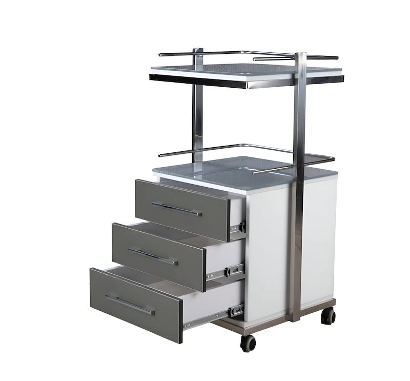 ترالی شیشه‌ای دو طبقه + سه کشو پایین ۱۴.۵ سانت مدل ps-203f