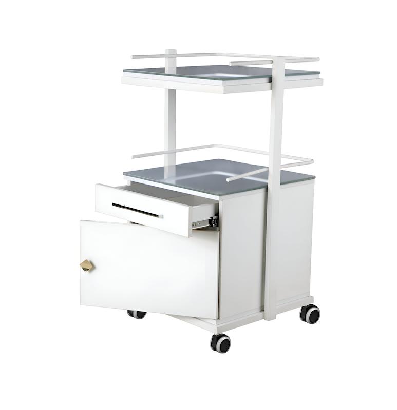 ترالی شیشه‌ای دو طبقه + کمد و کشو مدل ps-360