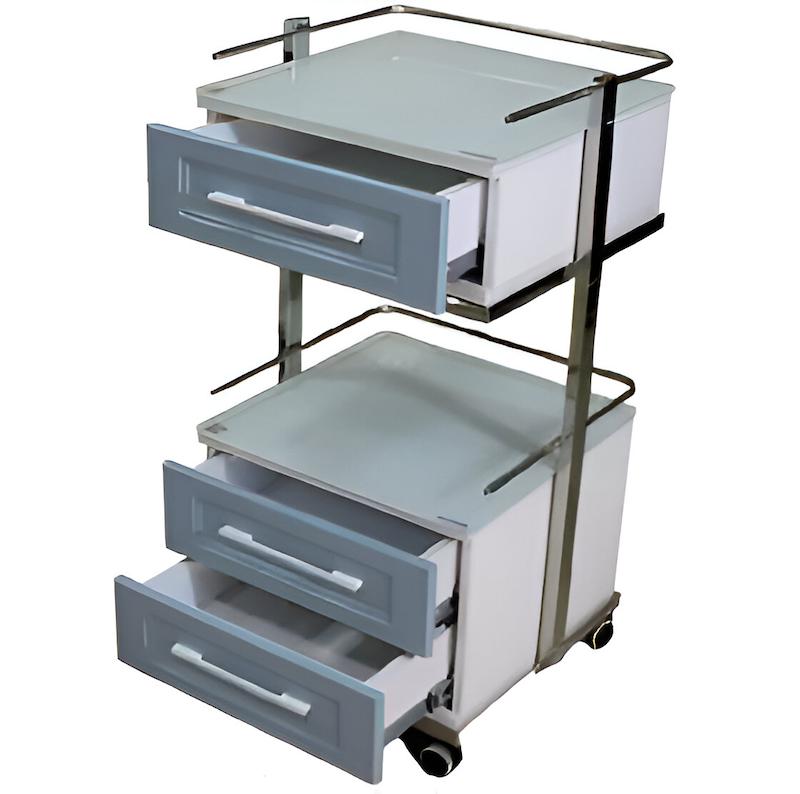 ترالی شیشه‌ای دو طبقه دوکشو پایین cnc + تک کشو بالا مدل ps-213m