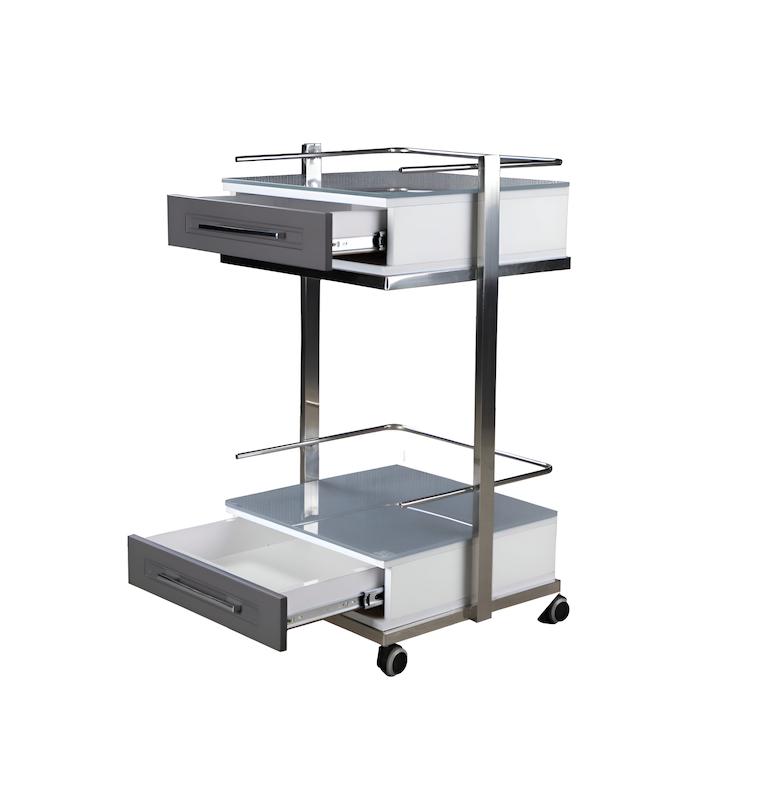 ترالی شیشه‌ای دو طبقه تک کشو بالا + تک کشو پایین مدل ps-222