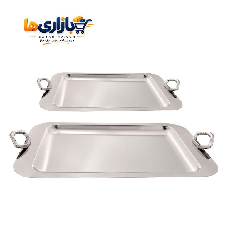 سینی پذیرایی استیل کد 320 بزرگ و کوچک