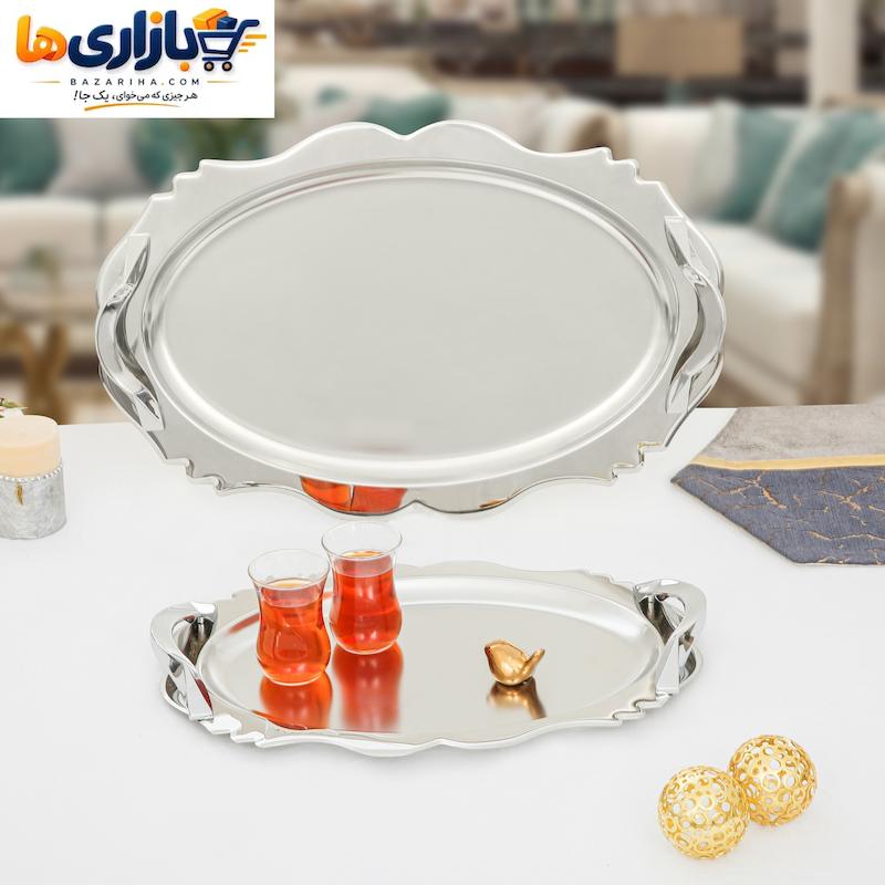 سینی پذیرایی استیل کد 5107 بزرگ و کوچک