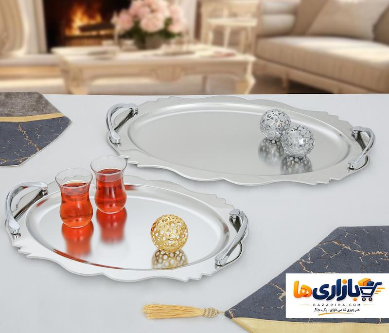 سینی پذیرایی استیل کد 507S بزرگ و کوچک 