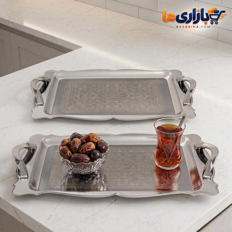سینی پذیرایی استیل کد 5100 بزرگ و کوچک