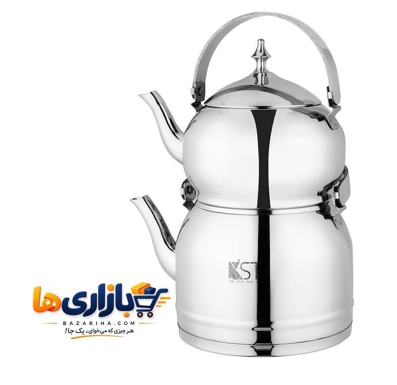 کتری و قوری دسته هلالی استیل KST کد 2028