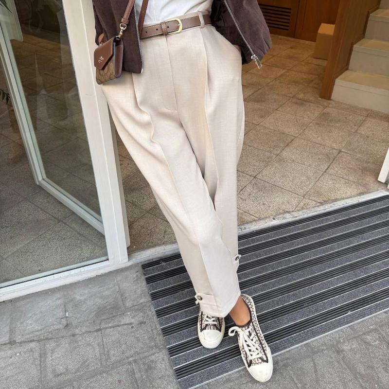 شلوار کمربندی کرم