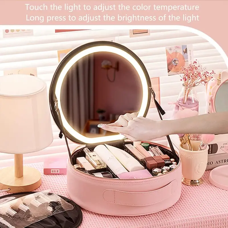 کیف لوازم آرایش با آینه چراغ دار گرین لاین Green Lion Makeup Organizer Pro  Travel Makeup Bag With Led Mirror, 3 Colors Modes Adjustable Brightness, Portable Cosmetic Organizer With Adjustable Dividers