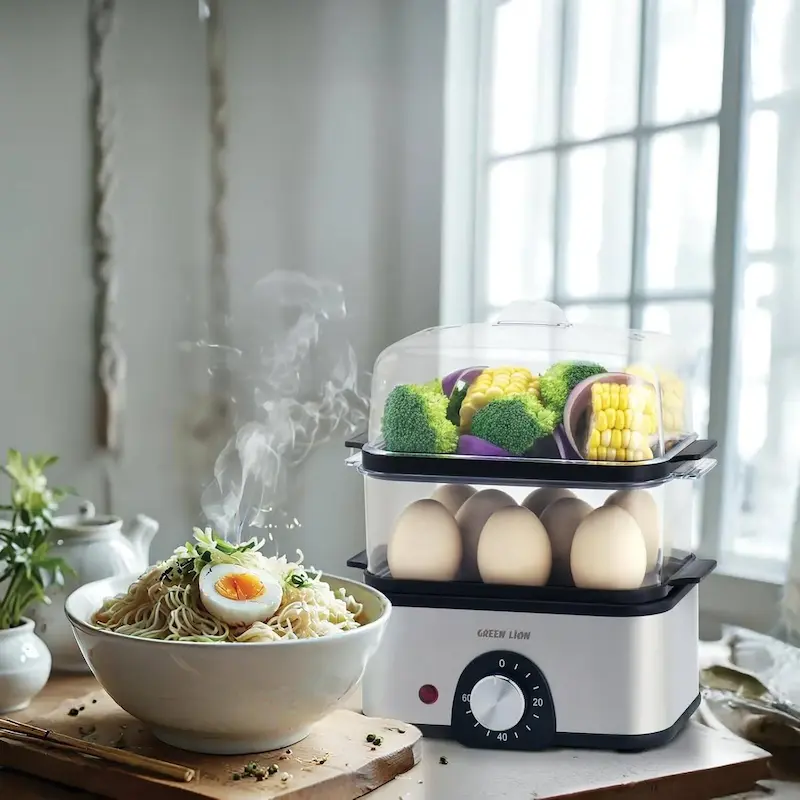 تخم مرغ پز 3 طبقه  بخارپز سبزیجات گرین Green 3-Tier Egg Cooker  Vegetable Steamer