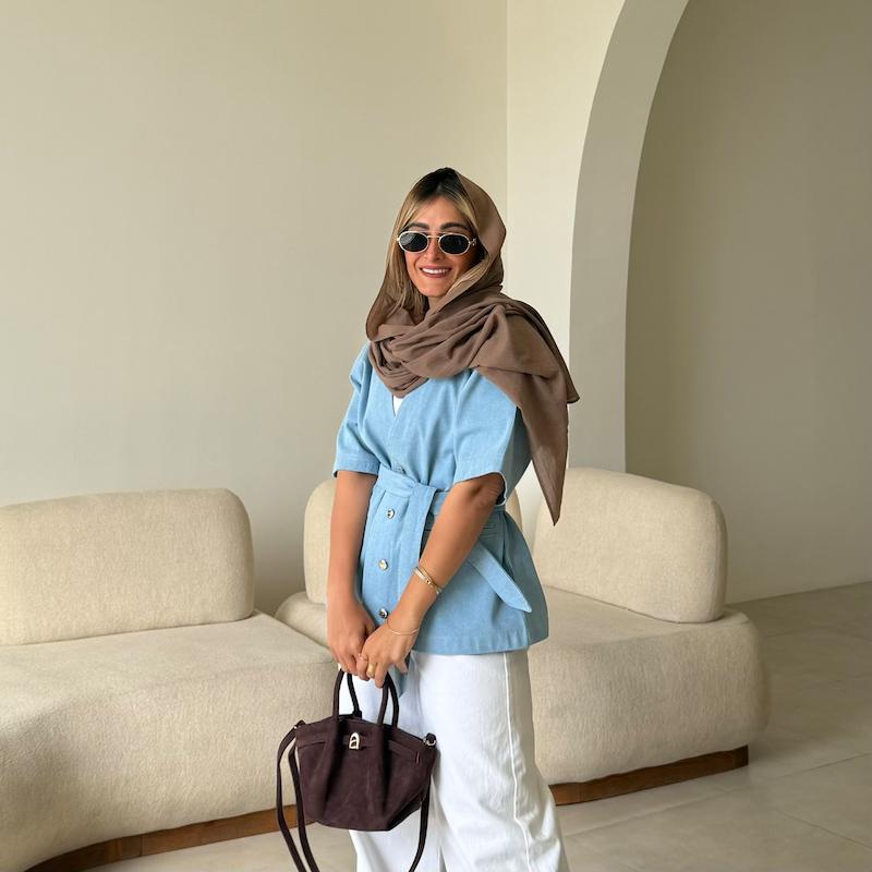 کت جین آستین کوتاه رنگ آبی روشن