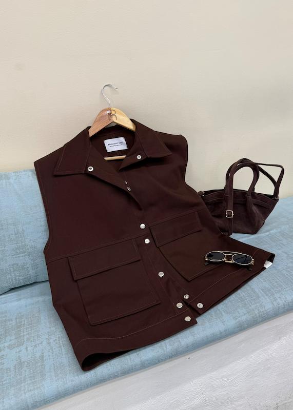 وست  کتان قهوه ای مدل کاپری