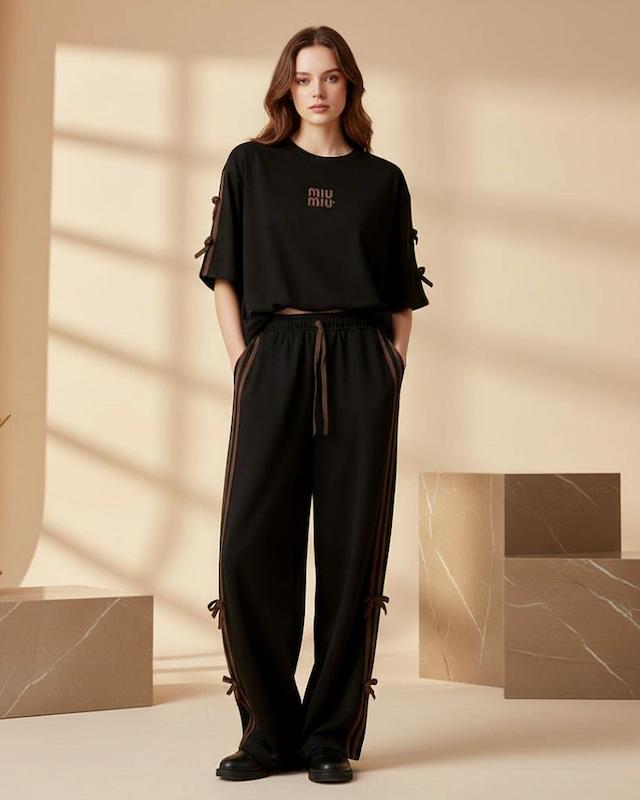 ست باکسی و شلوار بگ miu miu پاپیونی