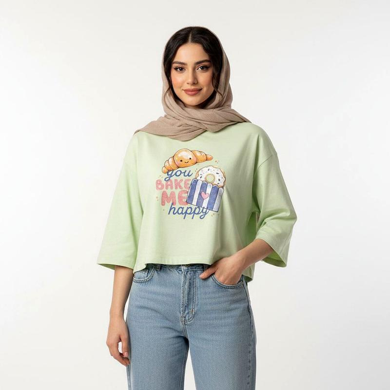 کراپ باکسی زنانه طرح دونات