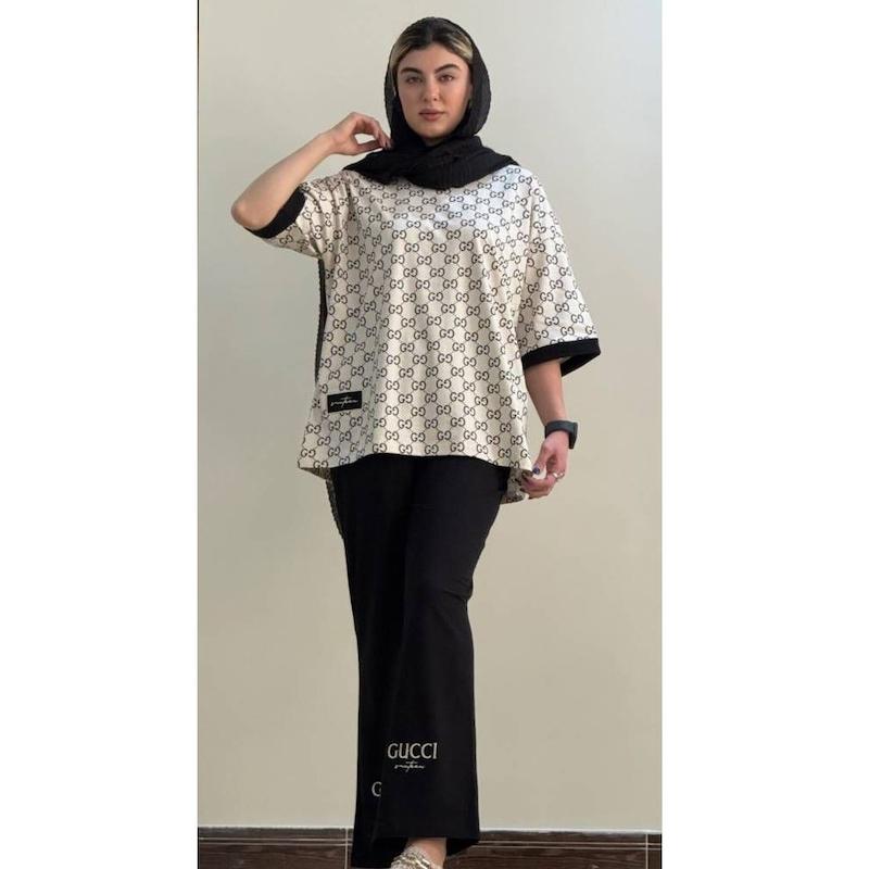 ست تیشرت لانگ و شلوار بگ طرح گوچی