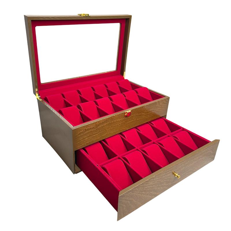 جعبه ساعت چوبی مدل W108 | دو طبقه با ظرفیت ۲۲ عدد ساعت