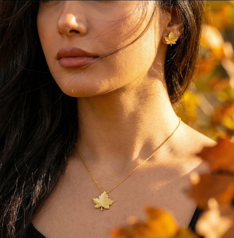 زنانه نیم ست طلا ۱۸ عیار نیمست برگ طلای شیک