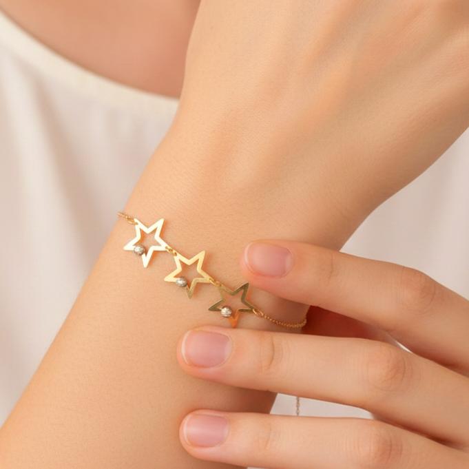 دستبند زنانه طلا ۱۸ عیار ستاره و گوی گالری شمش طلا