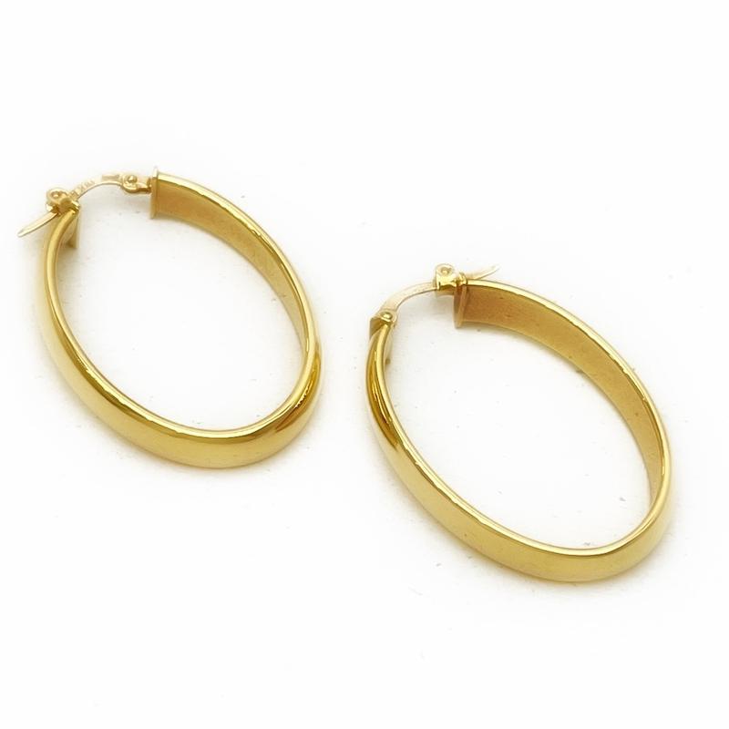 گوشواره زنانه طلا ۱۸ عیار گوشواره حلقه ای بیضی آیینه ای طلا و جواهر بیست
