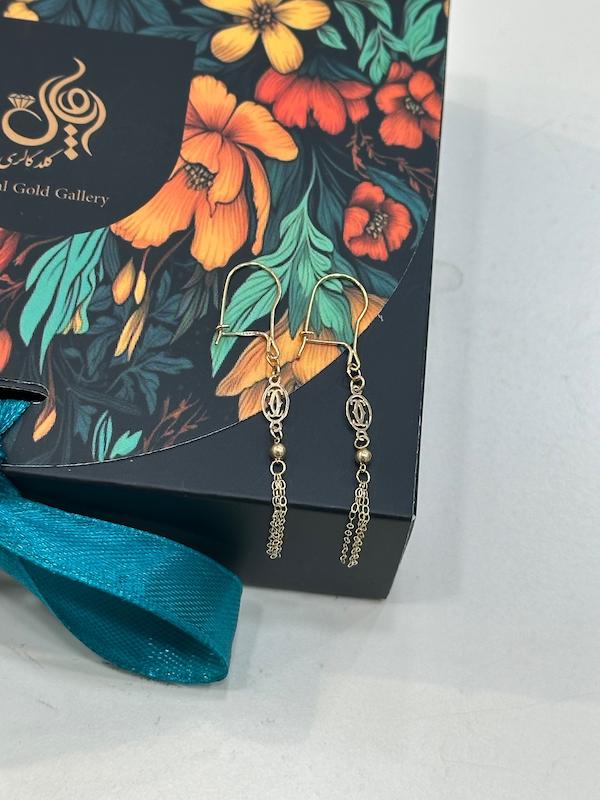 گوشواره زنانه طلا ۱۸ عیار گوشواره طلا 18 عیار اپال گلد مدل چنل آویزی اپال گلدگالری