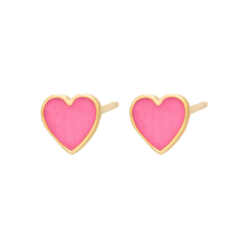 گوشواره طلا ۱۸ عیار قلب صورتی میخی گالری شمش طلا