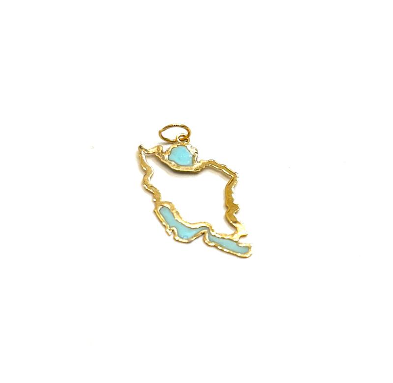 آویز زنانه طلا ۱۸ عیار P130 پلاک ایران مینا آبی آهوریس
