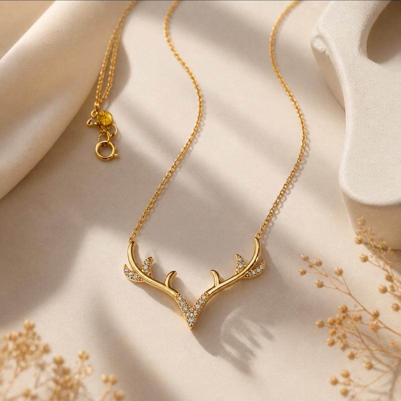 گردنبند زنانه طلا ۱۸ عیار گردنبند شاخ گوزن طلای شیک