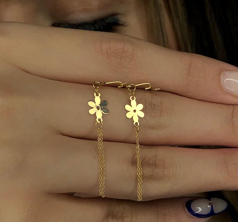 گوشواره زنانه طلا ۱۸ عیار گوشواره مدل شرابه ای گل سکه طلای میلاد گلد