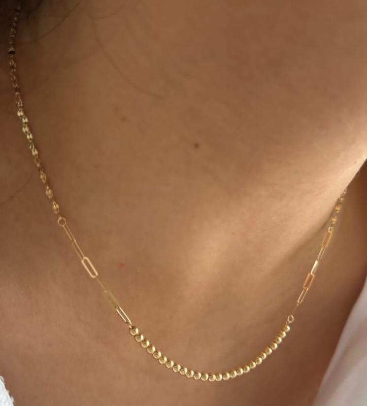 گردنبند زنانه طلا ۱۸ عیار گردنبندوارداتی گوی و استارو هرمس ترکیبی گالری کاژه گلد