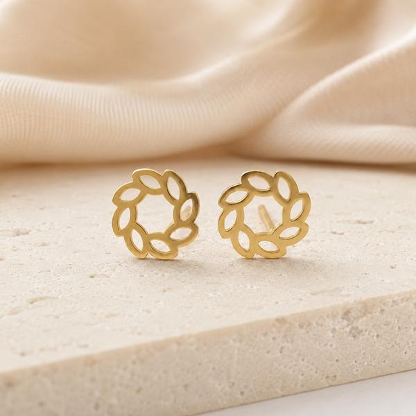 گوشواره زنانه طلا ۱۸ عیار گوشواره میخی طلا طرح گندم گالری طلای روژمان