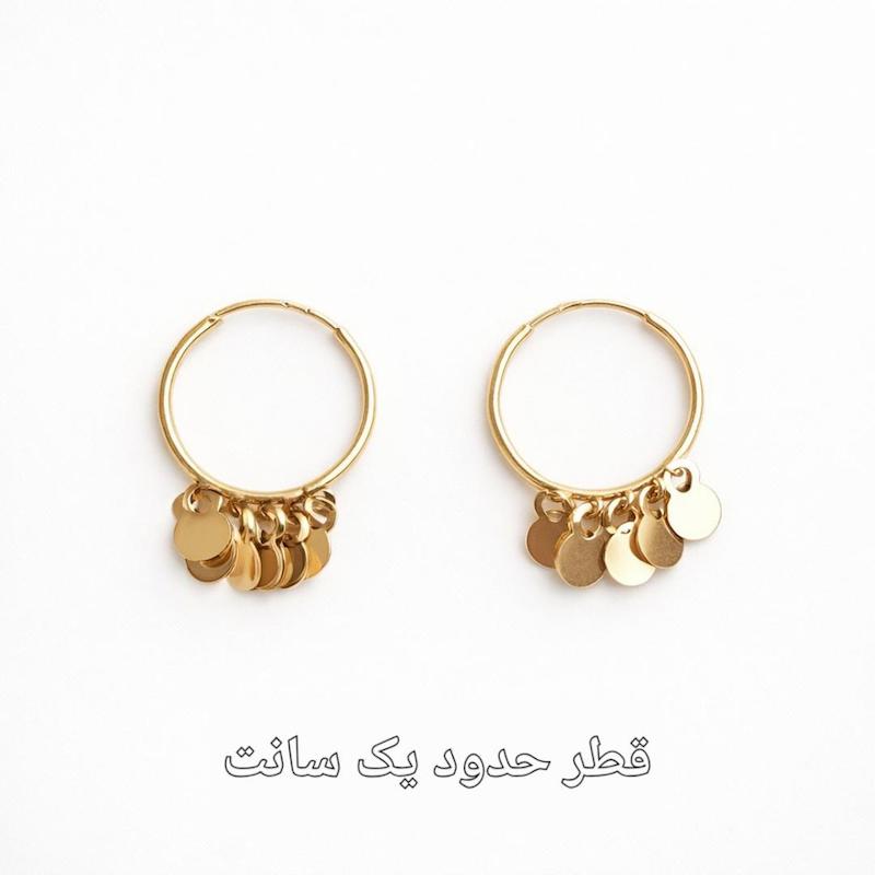 گوشواره زنانه طلا ۱۸ عیار گوشواره حلقه ای آویزدار پولکی گالری زربام