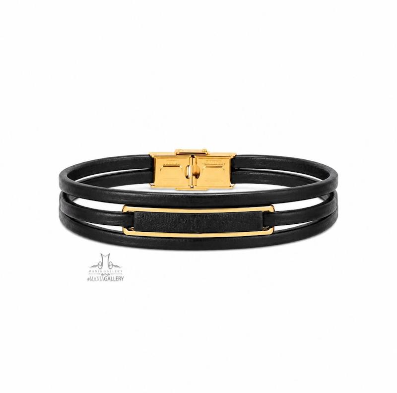 دستبند مردانه طلا ۱۸ عیار چرم 018 گالری مانيا