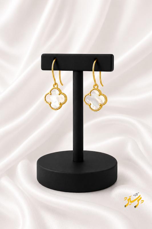 گوشواره زنانه طلا ۱۸ عیار ونکلیف سفید گالری طلای پرستیژ