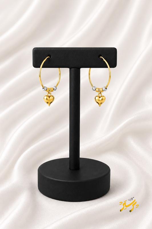 گوشواره زنانه طلا ۱۸ عیار آویز قلبی گالری طلای پرستیژ