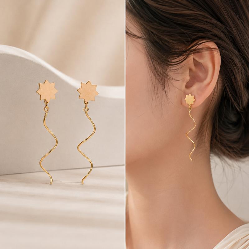 گوشواره زنانه طلا ۱۸ عیار گوشواره کرلی طلای شیک