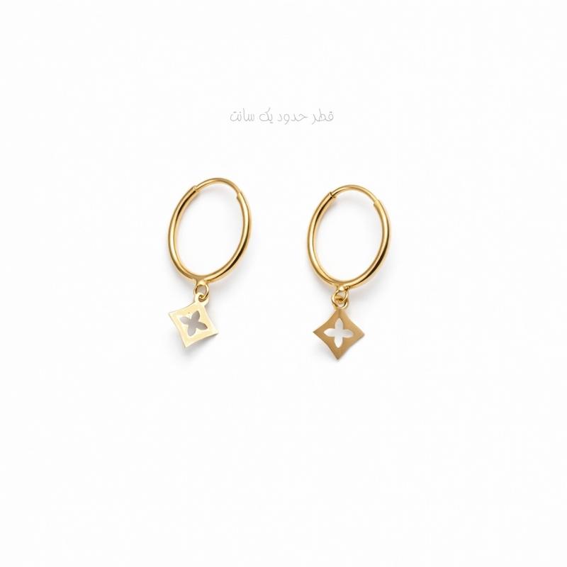 گوشواره زنانه طلا ۱۸ عیار گوشواره حلقه ای آویزدارطرح اسلیمی گالری زربام