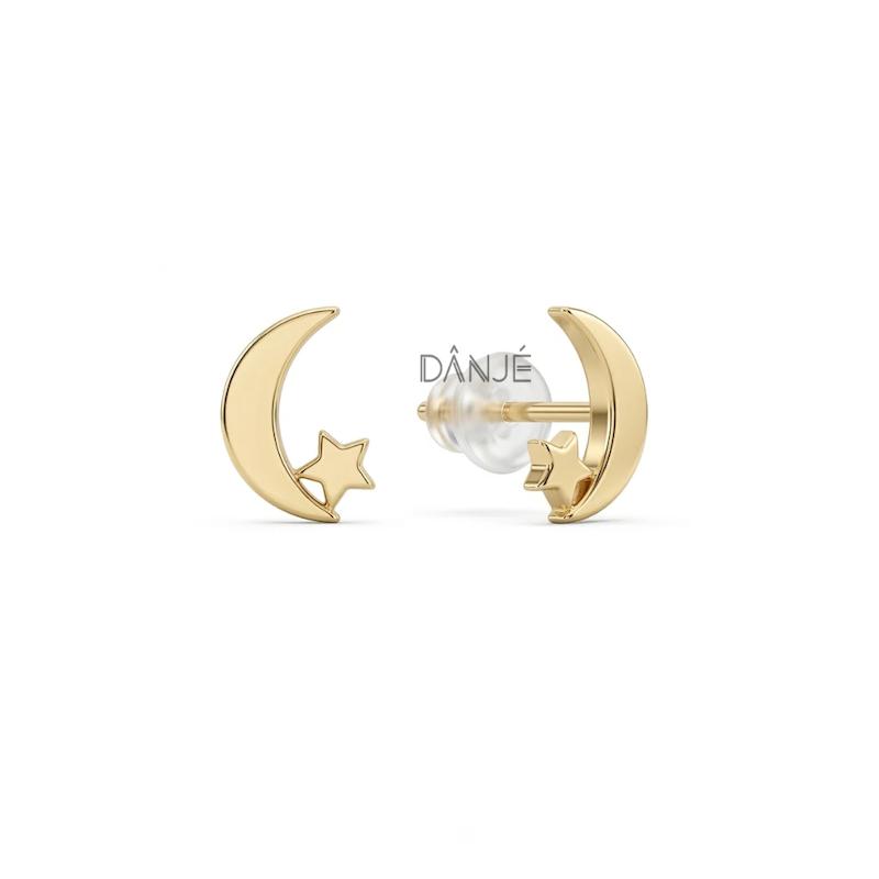 گوشواره زنانه طلا ۱۸ عیار گوشواره ماه و ستاره گالری طلای دانژه
