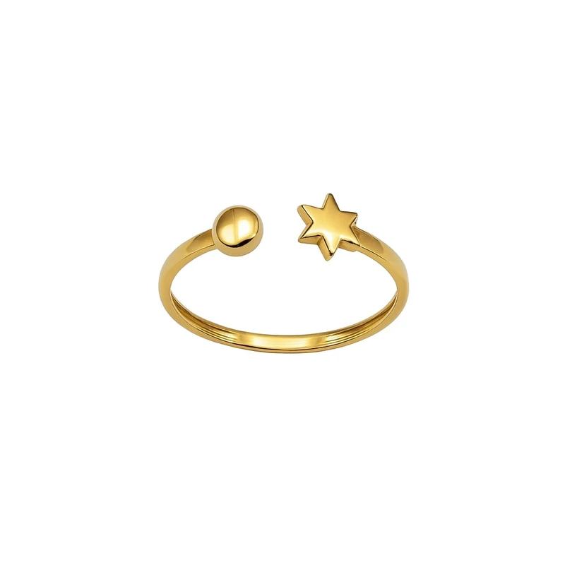 انگشتر زنانه طلا ۱۸ عیار مدل مینیمال بنگل گوی و ستاره کد R-200037 نفیسا گلد