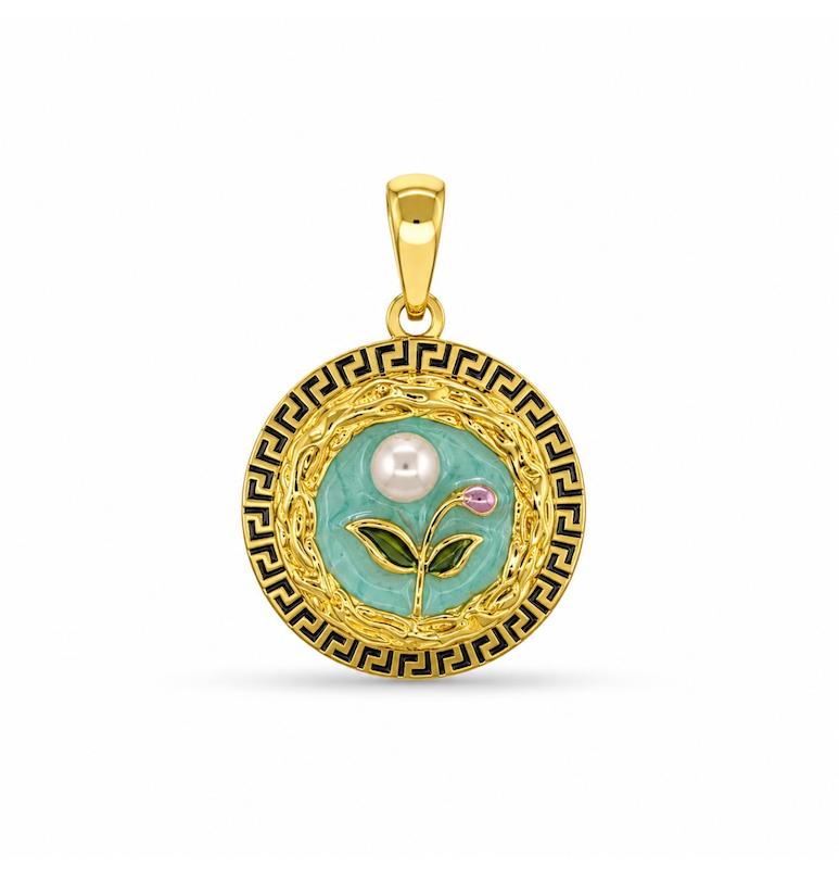 آویز طلا ۱۸ عیار پلاک گل و مروارید گالری طلای کایا