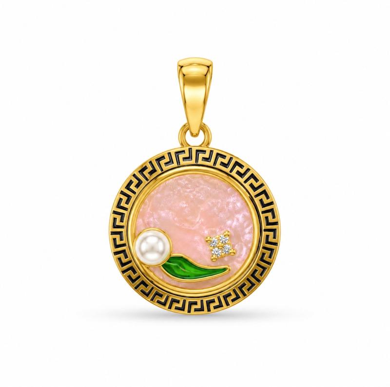 آویز طلا ۱۸ عیار پلاک گل و مروارید گالری طلای کایا