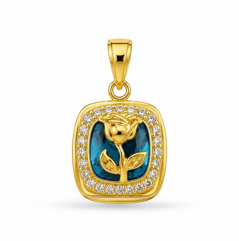 آویز طلا ۱۸ عیار پلاک گل آبی گالری طلای کایا