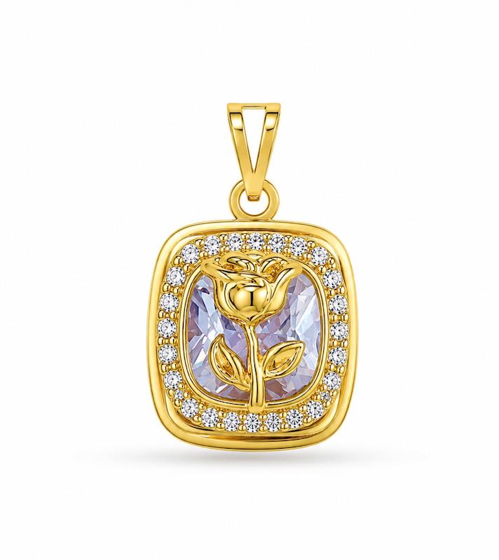 آویز زنانه طلا ۱۸ عیار پلاک گل شیشه ای گالری طلای کایا