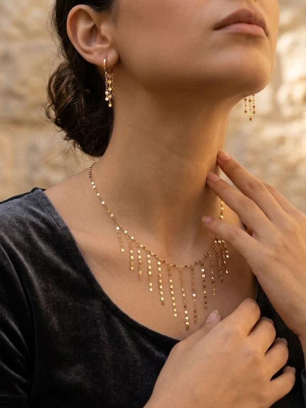 زنانه نیم ست طلا ۱۸ عیار نیم‌ست شرابه‌ای K755f7 گالری انارکی