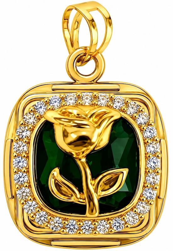 آویز زنانه طلا ۱۸ عیار گل رز سبز سوارفسکی (وزن سنگ کسر) گالری سها