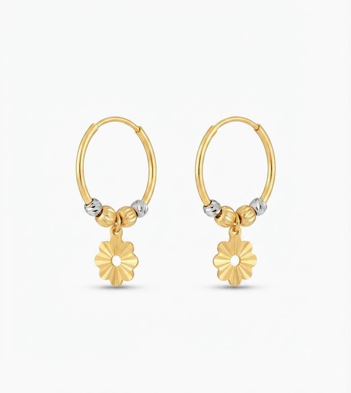 گوشواره طلا ۱۸ عیار گوشواره حلقه ای با اویز گل گالری بابل طلا