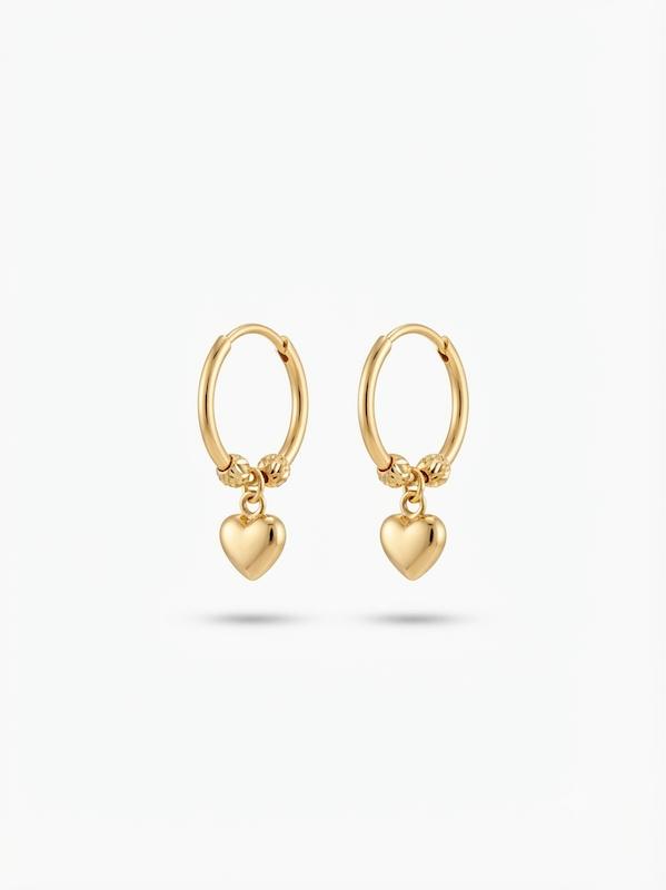 گوشواره طلا ۱۸ عیار گوشواره حلقه ای با اویز قلب گالری بابل طلا