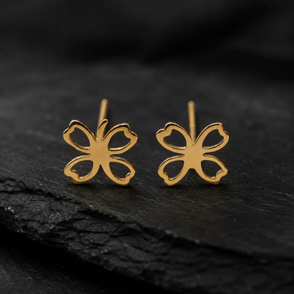 گوشواره زنانه طلا ۱۸ عیار گوشواره میخی طلا طرح شبدر و گل گالری طلای روژمان